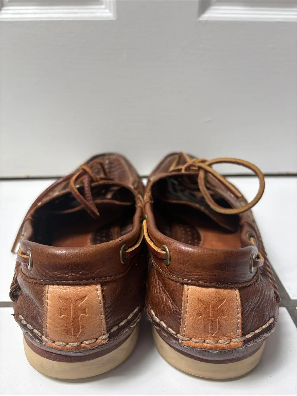 Frye Men's Sully Woven Leather Lace-Up Brown Boat Venetian Shoes Loafers Size 11